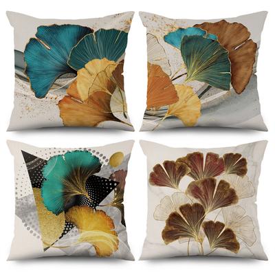 Fronha impressa verde dourada para carro, sofá, decoração para casa, moderna, folha de ginkgo, capa de almofada decorativa