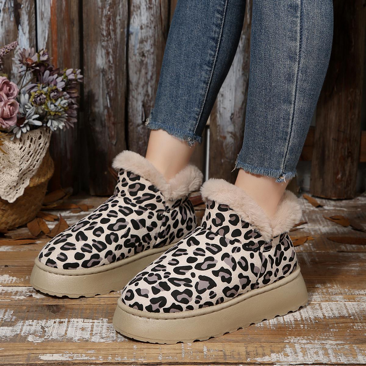 

Fashion Women Snow Boots Winter 2025 New Round Head Leopard Shoes for Women Anti-slip Wear-resistant Ankle Boots Women Zapatos De Mujer 41 бежевый