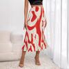 Women Fishtail Skirt Geometric Print A-Line Skirt High Waist Large Hem Ribbed Office Lady Skirt Workwear