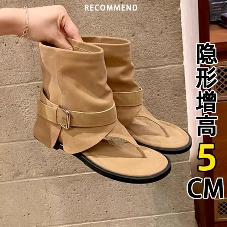 Fashion Toe Cool Boots Cover Boots Summer 2025 New Leather Fashion Round Head Personalized Herringbone Roman Sandals