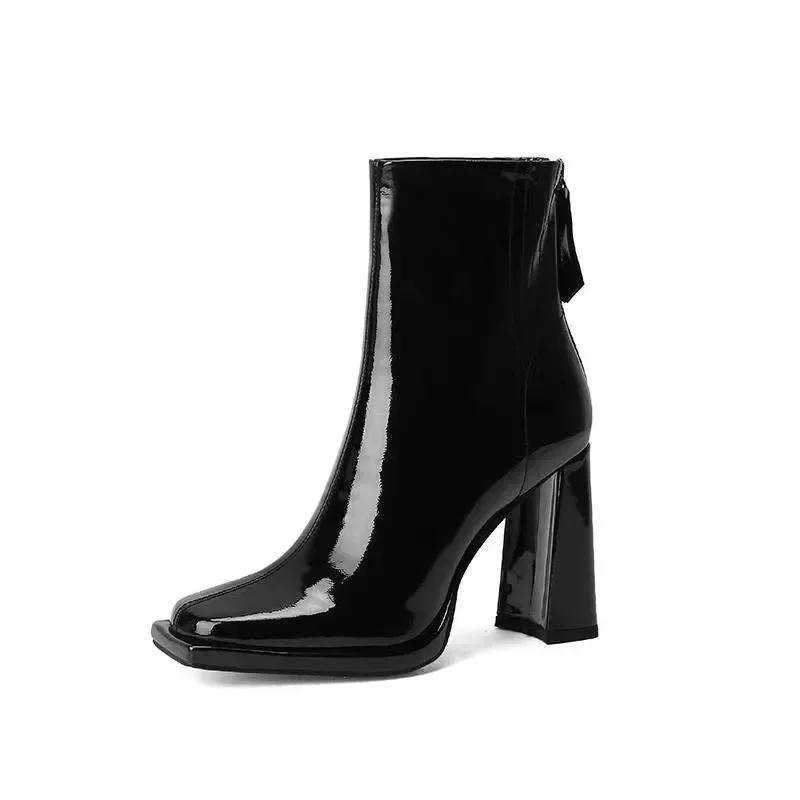 Fashion New Autumn Winter Ankle Boots Women High Heel Boots Fashion Thick Heel Short Boots Square Shoes Fashion Black Shoes 2024