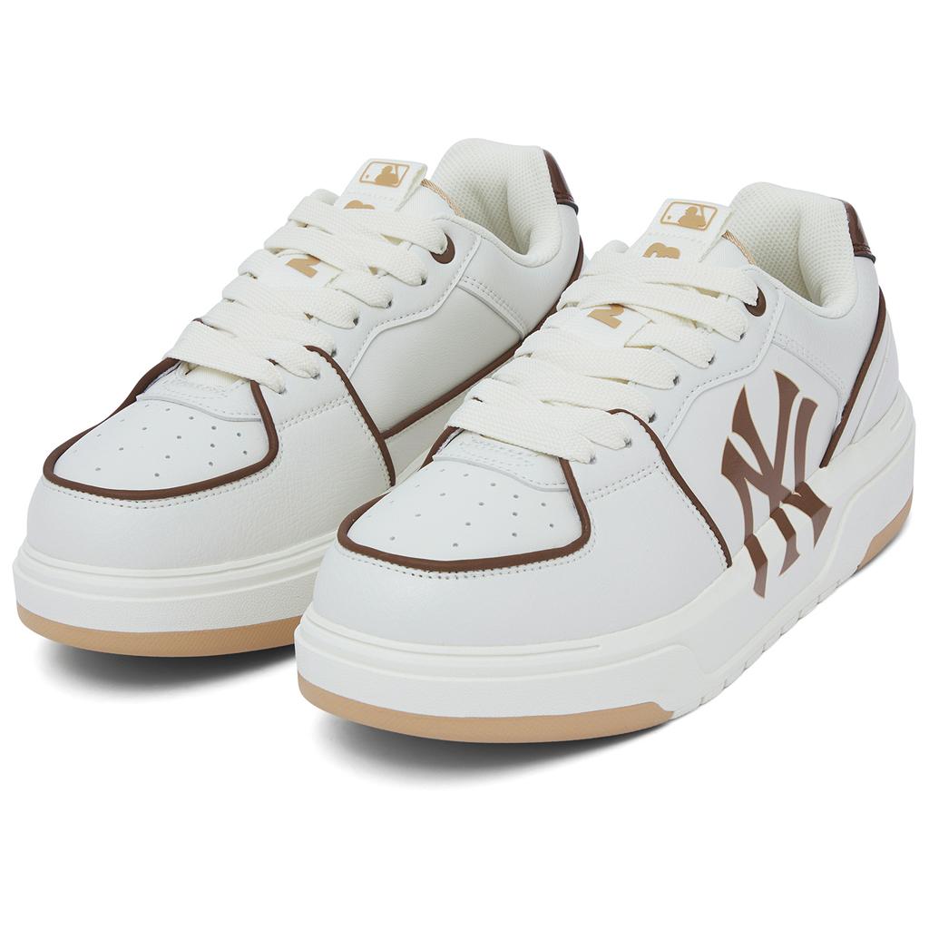 New MLB Chunky Liner Anti Slip Wear Resistant Low Top Skateboard Shoes Unisex White Brown 3ASXCLB3N-50BRS