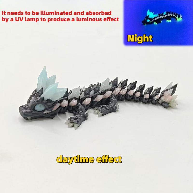 3D Printed Colorful Luminous Crystal Dragon Toy Joint Movable Simulation Animal Gemstone Dragon Model Desktop Decor Decoration