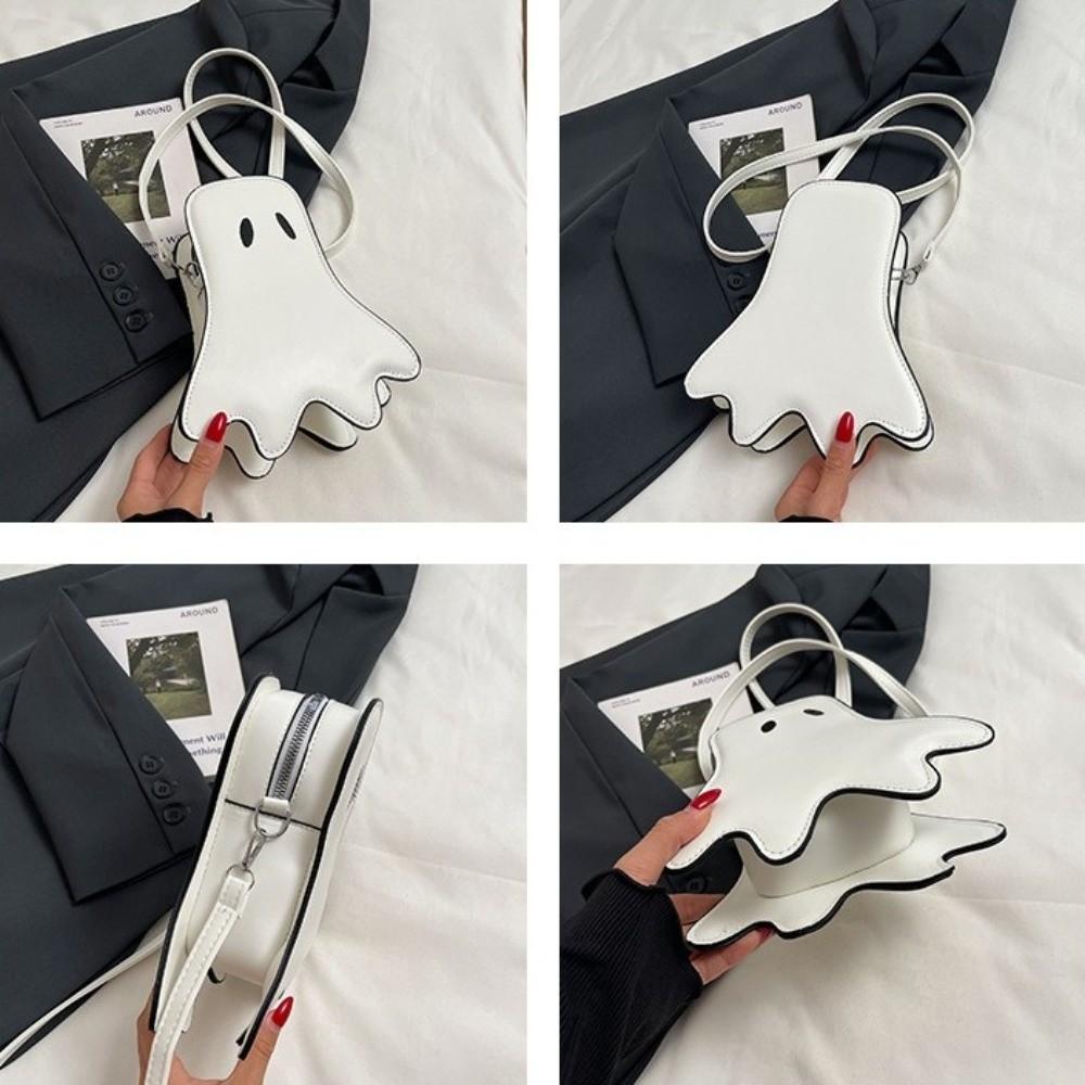 PU Leather Shoulder Bag Zipper Crossbody Bag Reusable Halloween Ghost Bag Girl