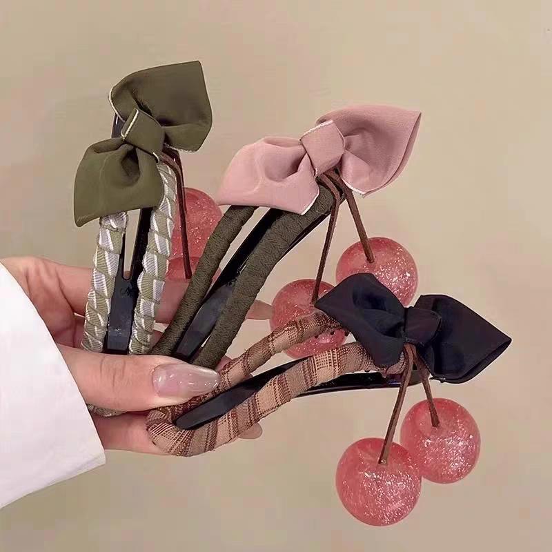 Large Size Cherry Bow Duckbill Hair Clip For Women Exquisite Hair Accessories Temperament The Back Of The Head Hairpin