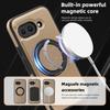 For Google Pixel 9a Case with Ring Kickstand Compatible with MagSafe PU Leather Back Cover