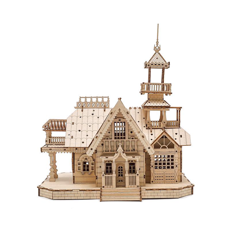 3D Wooden Puzzle Villa Model - Children's DIY Educational Building Blocks Toy
