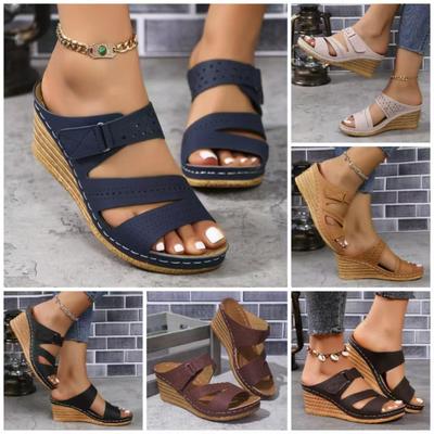 Keilsandalen in Übergröße Damen Sommer neue Klettverschluss hohle Freizeitsandalen Damen Hausschuhe