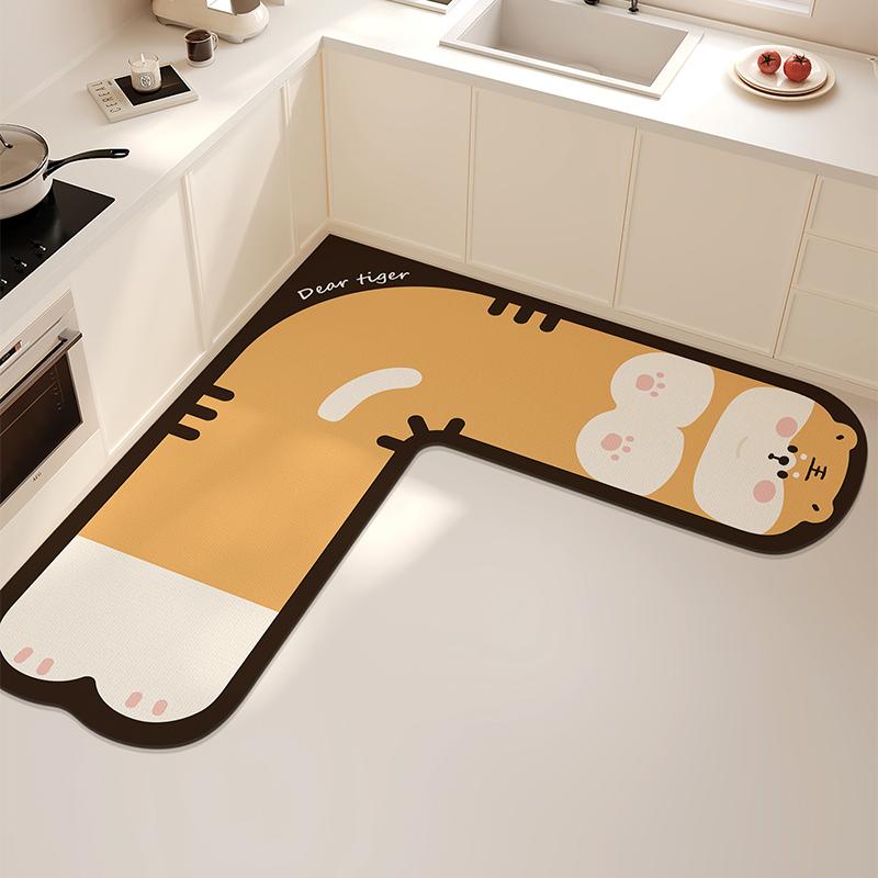 L-shaped Kitchen Carpet Cute Cartoon Diatom Mud Floor Mat Creative Water-absorbing Corner Bathroom Mats Non-slip Washable Rug IG