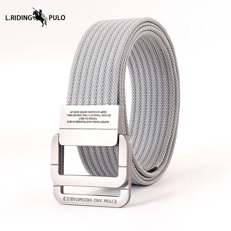 

Ремень с двойной пряжкой из сплава, мужской, в корейском стиле, плетеный нейлоновый, спортивный, для улицы, для брюк, холщовый ремень 120cm светло-серый