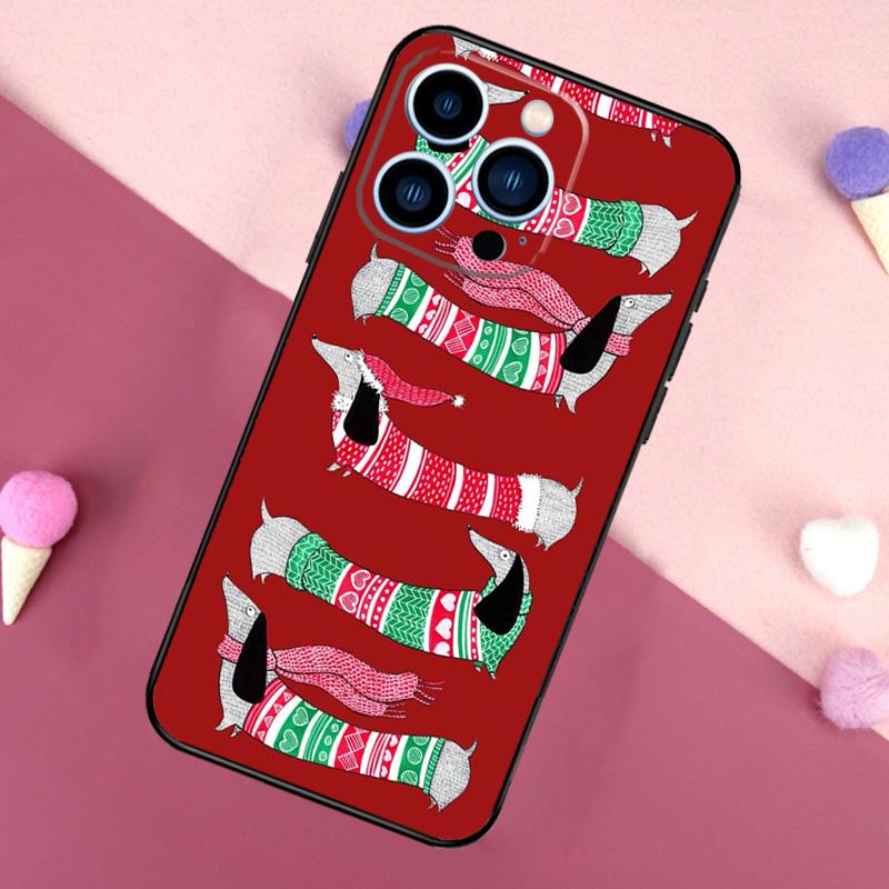 Dachshunds Christmas Sweater Pattern Phone Case For iPhone 16 15 13 12 11 14 Pro Max Mini X XR XS 14 Plus Cover