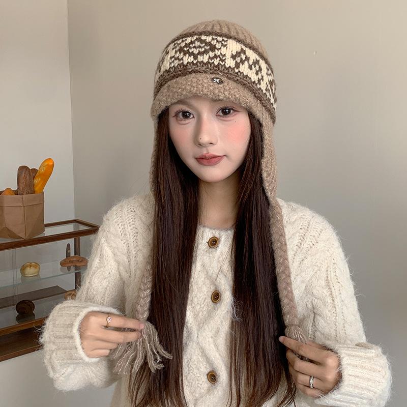 Vintage Fair Island Hat Women'S Windproof And Cold-Proof Wool Hat Warm Ear Protector Lei Feng Hat Show Face Small Knitted Hat