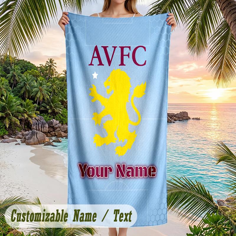 Beach Towel Aston Villa Print Custom Name Text Soft Towel for Swimming Pool