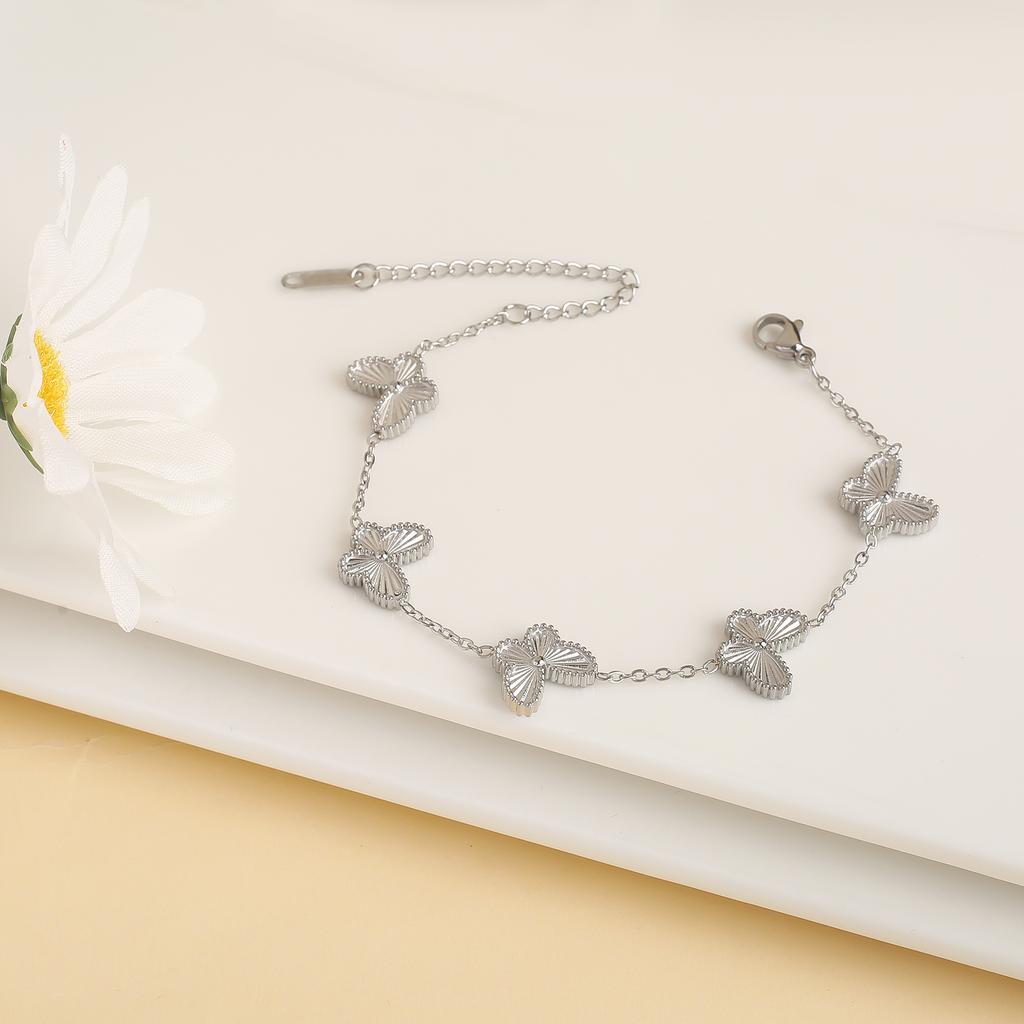 New High Quality Stainless Steel Laser Butterfly Zircon Set Bracelet Necklace Earrings Luxury Women's Party Zircon Clover