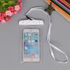 Transparent waterproof phone bag with classic style, touch screen access, neck strap for hot spring use.