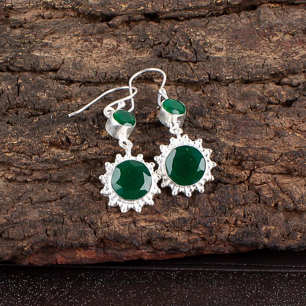 Green Onyx Gemstone 925 Sterling Silver Jewelry Drop/Dangle Women Earrings 1.80" EE-13-17