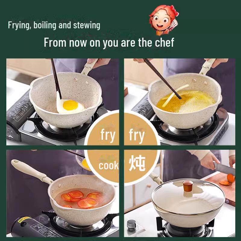 Maifan Stone Non-Stick Frying Pan: Volcanic Rock, Induction & Gas Compatible, Heightened Design, Small Household Cookware.