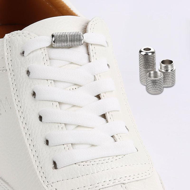 Elastic Flat Shoelaces for Sneakers No Tie Shoe Laces Metal Flower Noodle Capsule Buckle One Size Fits All for Kids and Adults