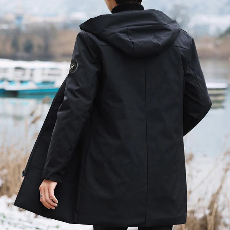 Men's Plus Size Winter Warm Jacket Fleece Parka Coat Black Hooded Windbreaker Outwear Fleec Jacket Long Parkas