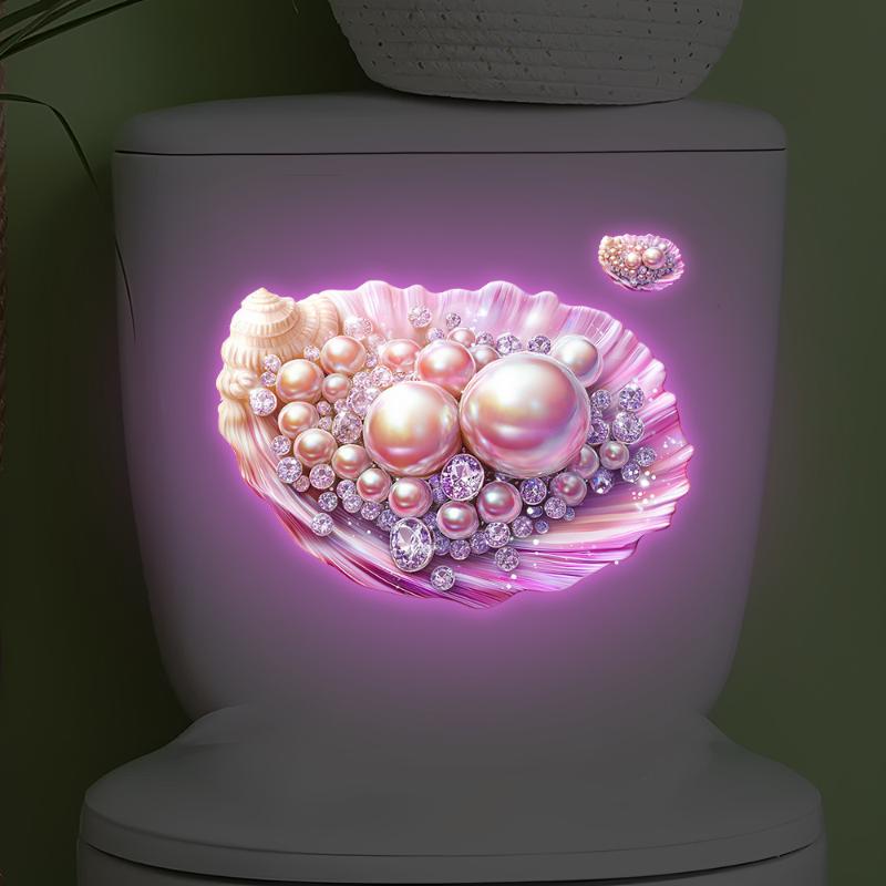 

1Pcs Bathroom Luminous Pink Bow Toilet Stickers Night Light Pearl Shell Wall Decal Toilet Seat Cover Self-Adhesive Sticker A1