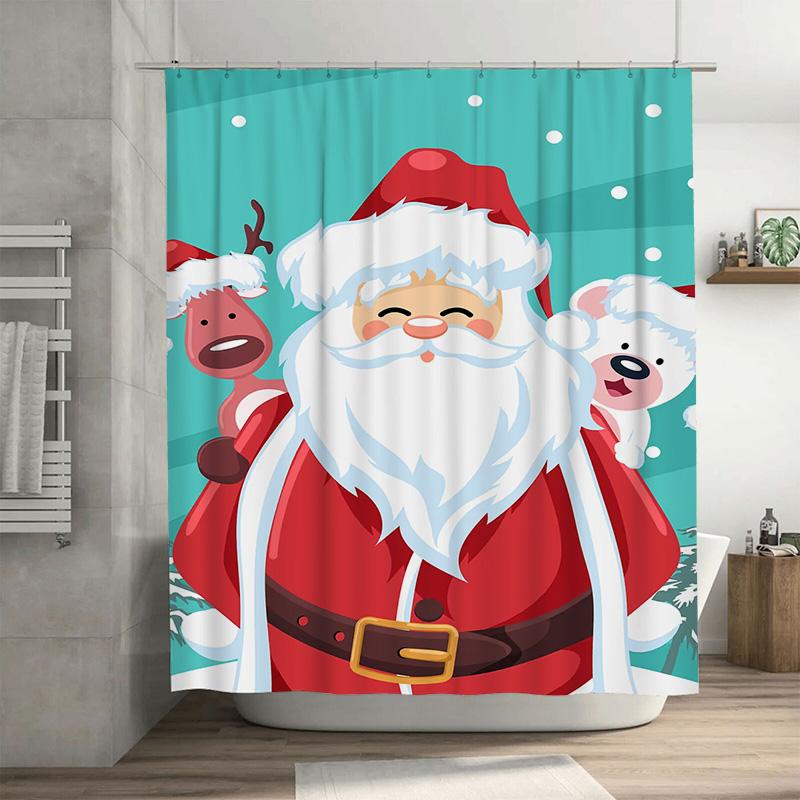 

Tuniu Festive Santa Claus Bathroom Shower Curtain Funny Christmas Holiday Decor Cute Reindeer Design Waterproof Fabric Holiday H W60H190(CM)-1 Pcs