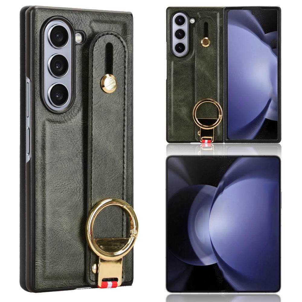 Für Samsung Galaxy Z Fold6 5G Hülle Leder+PC+TPU Armbandabdeckung mit Flaschenöffnerring