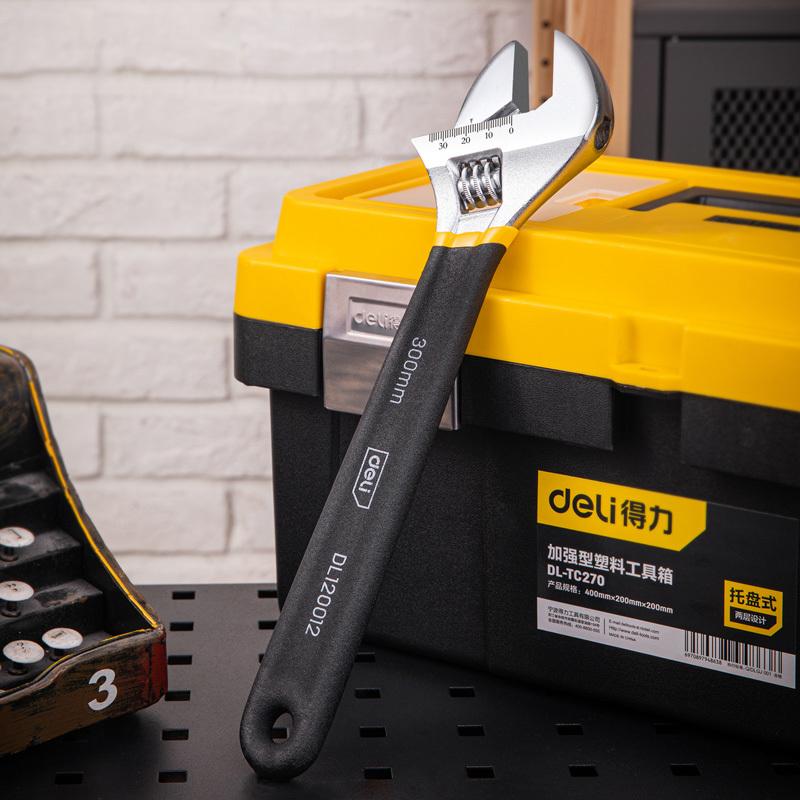 Deli Adjustable Wrench Large Opening Long Handle Universal Spanner Carbon Steel Mechanical Workshop Hand Car Repair Tools