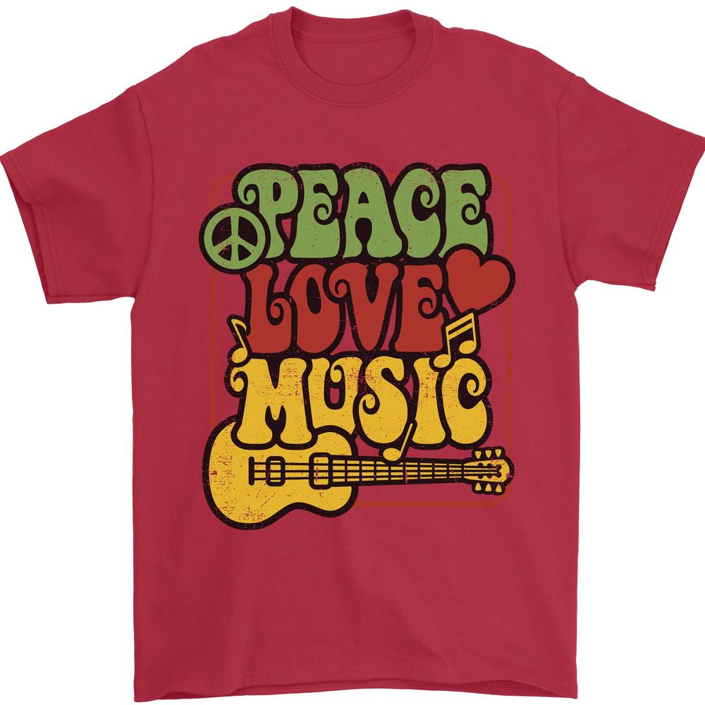 Peace Love Music Guitar Hippy Flower Power Unisexs TShirt 100 Cotton S