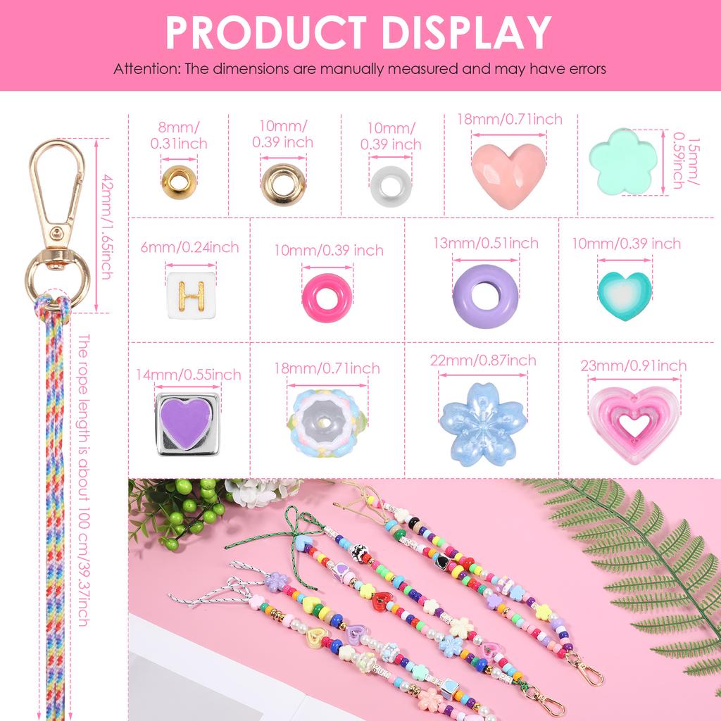 421 Pcs Beaded Keychain Making Kit DIY Key Chain Charm Acrylic Heart Flower Star Letter Bag Beads Jewelry Making Kit for Women