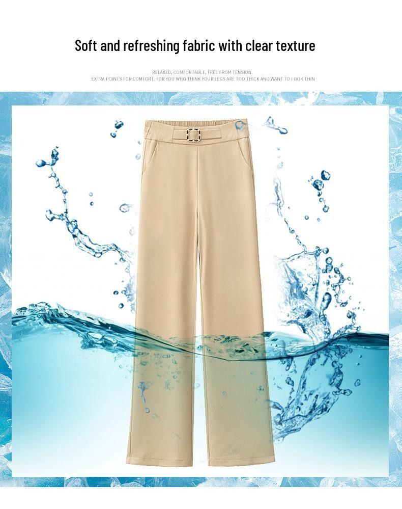 Women's Spring/Summer High Waist Elastic Wide Leg Pants - Slimming, Loose, Straight Leg, Casual Drapey Fit