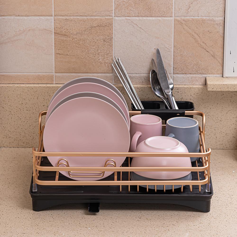 

Aluminum Alloy Dish Rack with Drainage Outlet Storage Rack for Dishes Kitchen Rack Kitchen Sink Drying Shelf Bowl Holder Tool Holder Storage Box Drain