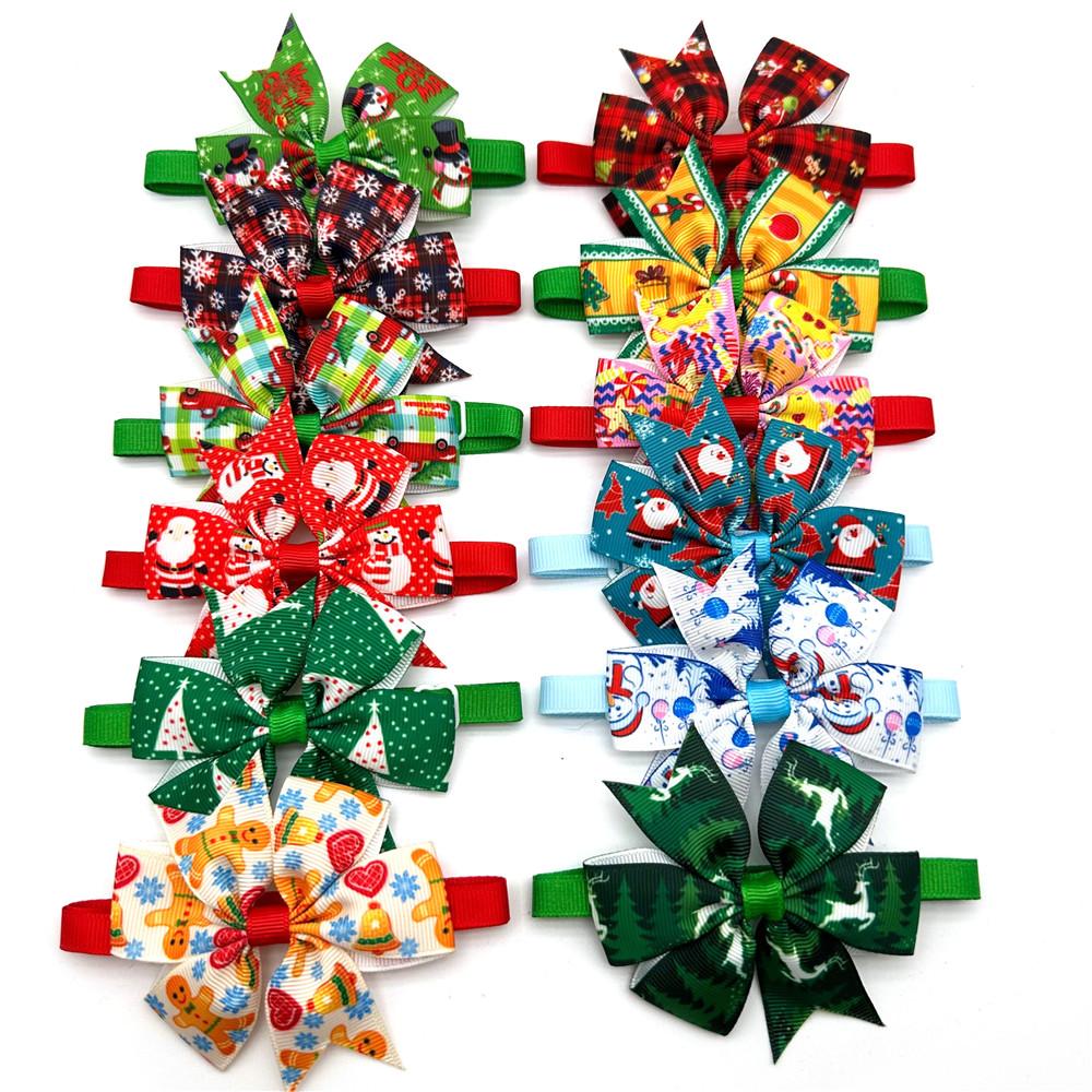 50/100pcs Handmade Christmas Pet Dog Bow Tie Adjustable Pet Dog Bows for Dog Bow Tie Collar Christmas Dog Grooming Products