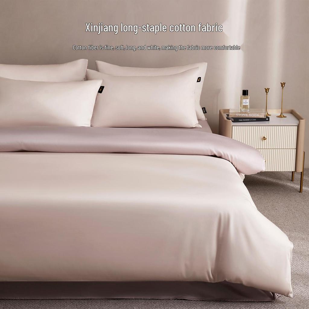 50s Double-Strand Xinjiang Long-Staple Cotton Sateen Solid Color Luxury Bedding Set (4-Piece)