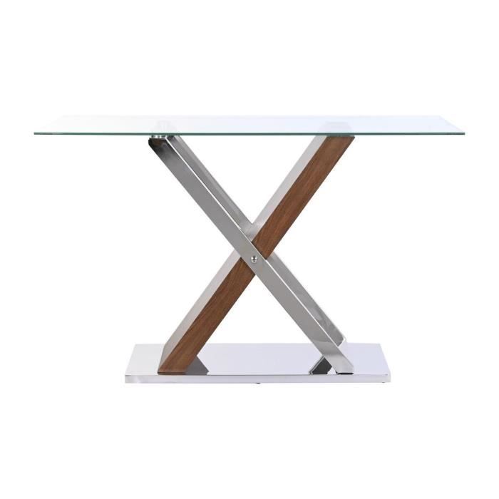 Table à manger style moderne console marron foncé, transparent, argenté 120 cm
