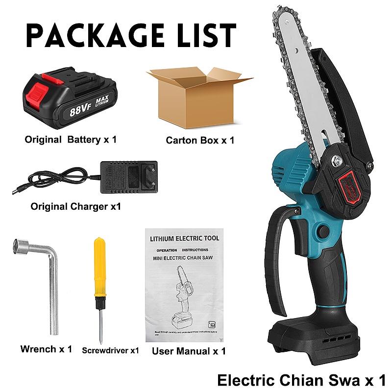 4/6/8 Inches Mini Electric Chain Saw 3000W Cordless Pruning Chainsaw Woodworking Cutter Garden Logging Saw Power Tool With 2 Battery 88V
