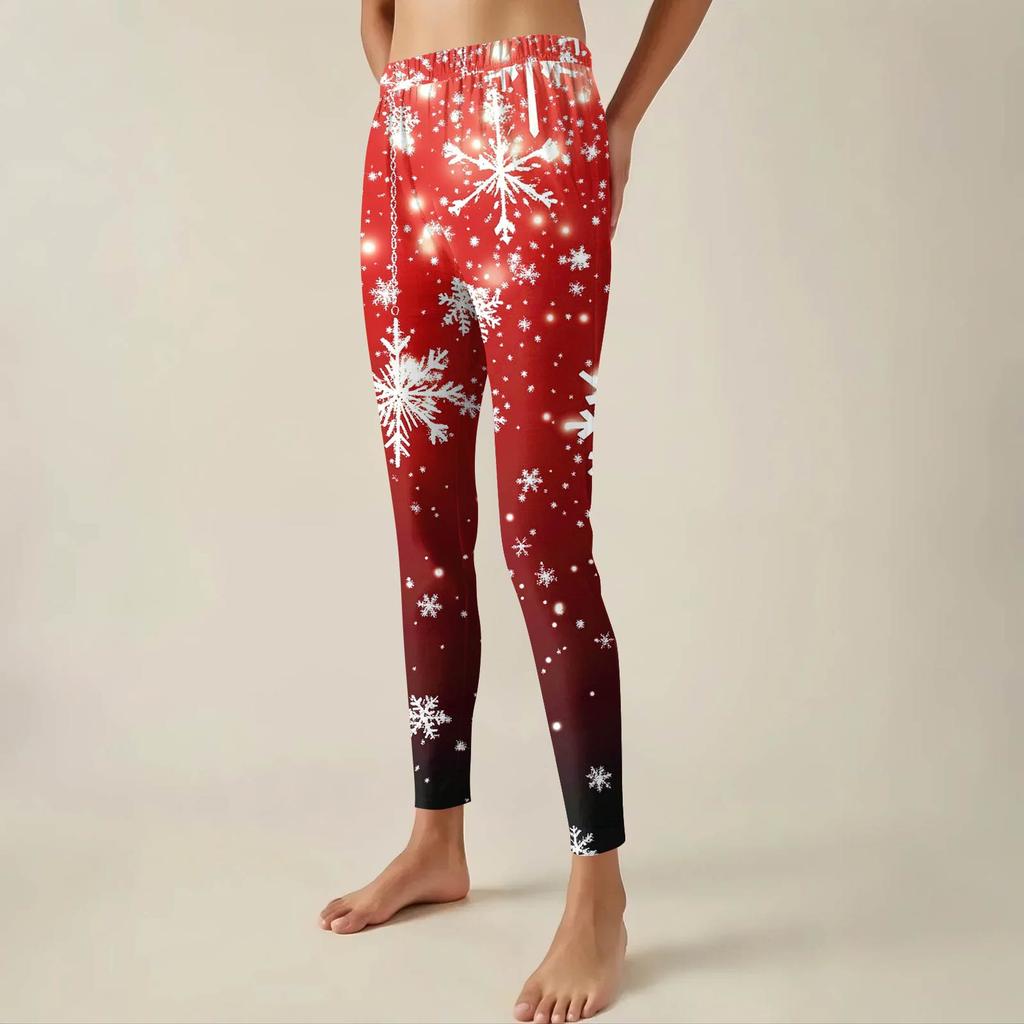 Women's Pants Christmas Printed Stretchy Soft Bottoms Casual Home Sleeping Pants