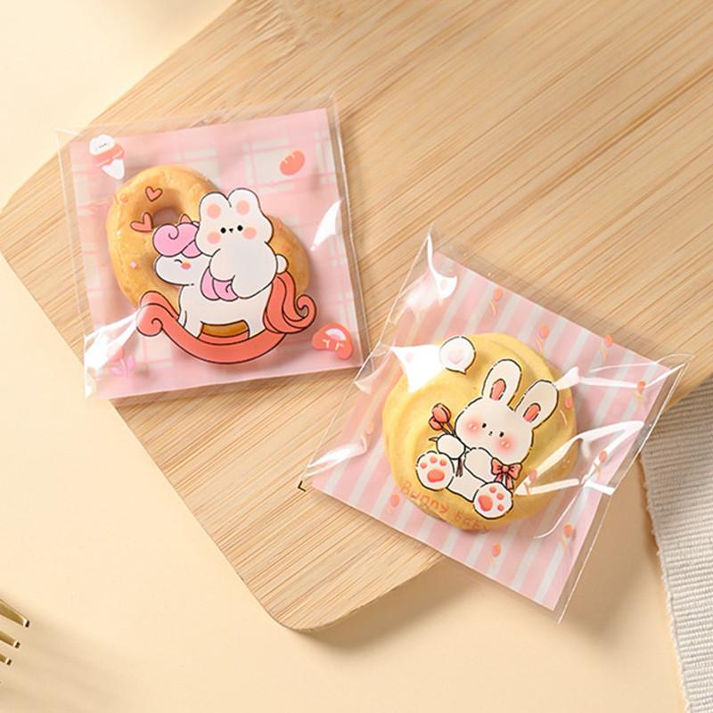 100Pcs 7x7cm Small Plastic Cartoon Animal Printed Self-Adhesive Packaging Cookie Candy Bags Child Birthday Party Favors