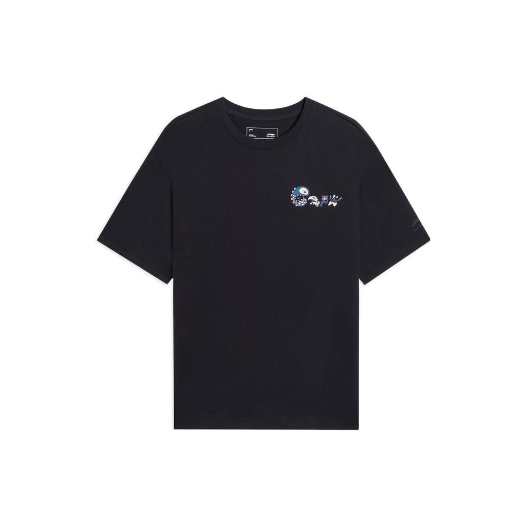 Li Ning Sports Fashion Collection T Shirts Unisex Black Crew Neck Moderate Straight Fit AHSSA57-2