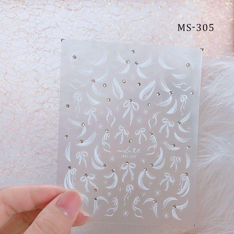 

White Diamond No Loss Cooperation Chain Relief Nail Sticker MS-305 White Ribbon (with drill)