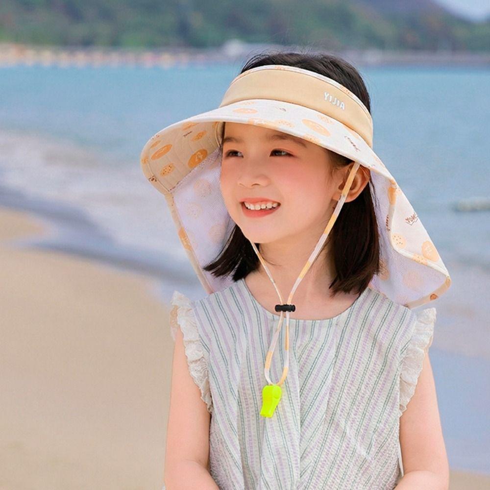 Ice Silk Children's Sun Hat Extended Shawl Kids Whistle Sunscreen Hat Children Beach Cap  Summer
