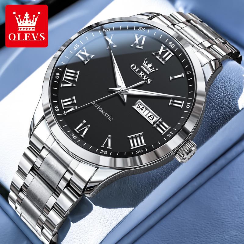 Olevs Men's Roman Minimalist Automatic Mechanical Watch with Double Calendar