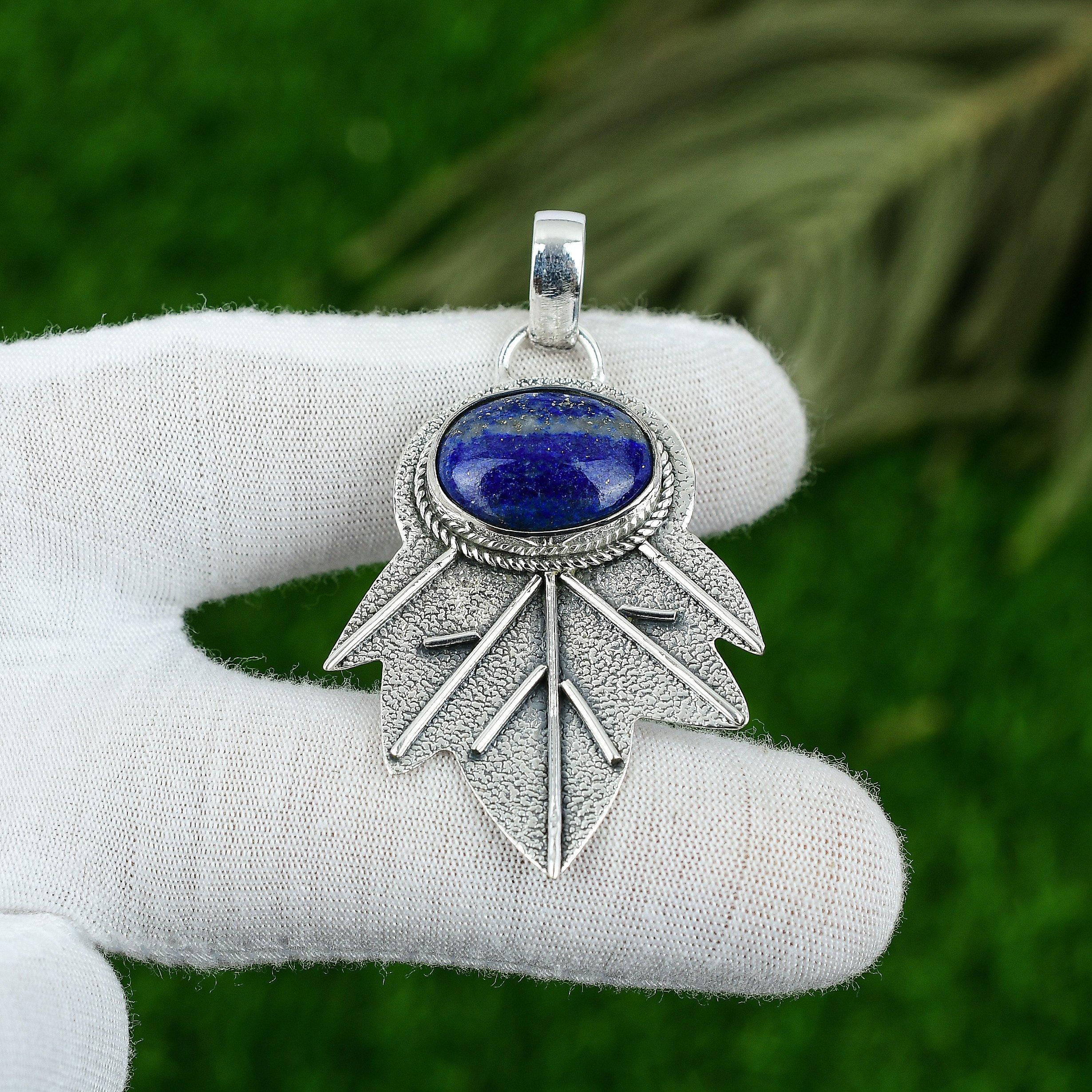 Natural Lapis Lazuli Gemstone Pendant 925 Sterling Silver Jewelry For Girls