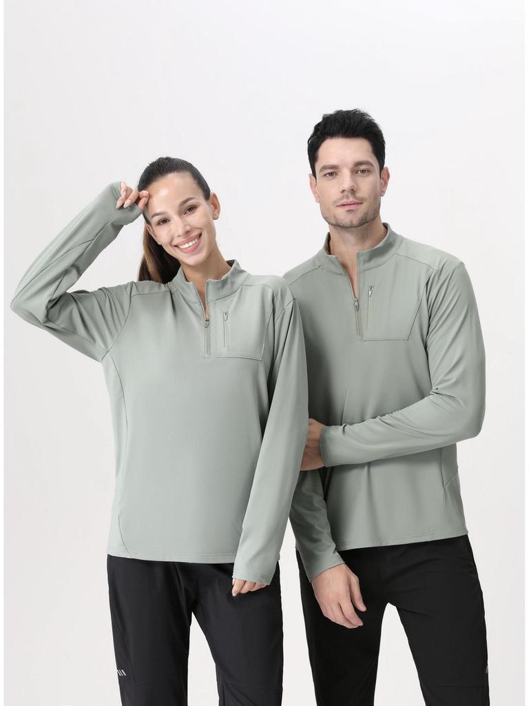 Tsuta City Herren Schnelltrocknendes Langarm-Lauf- und Radsport-T-Shirt mit halbem Reißverschluss