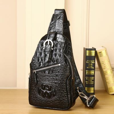 New Crocodile Pattern Men's Chest Bag Leather Diagonal Cross Bag Outdoor High-end Chest Bag Fashionable Men's Bag