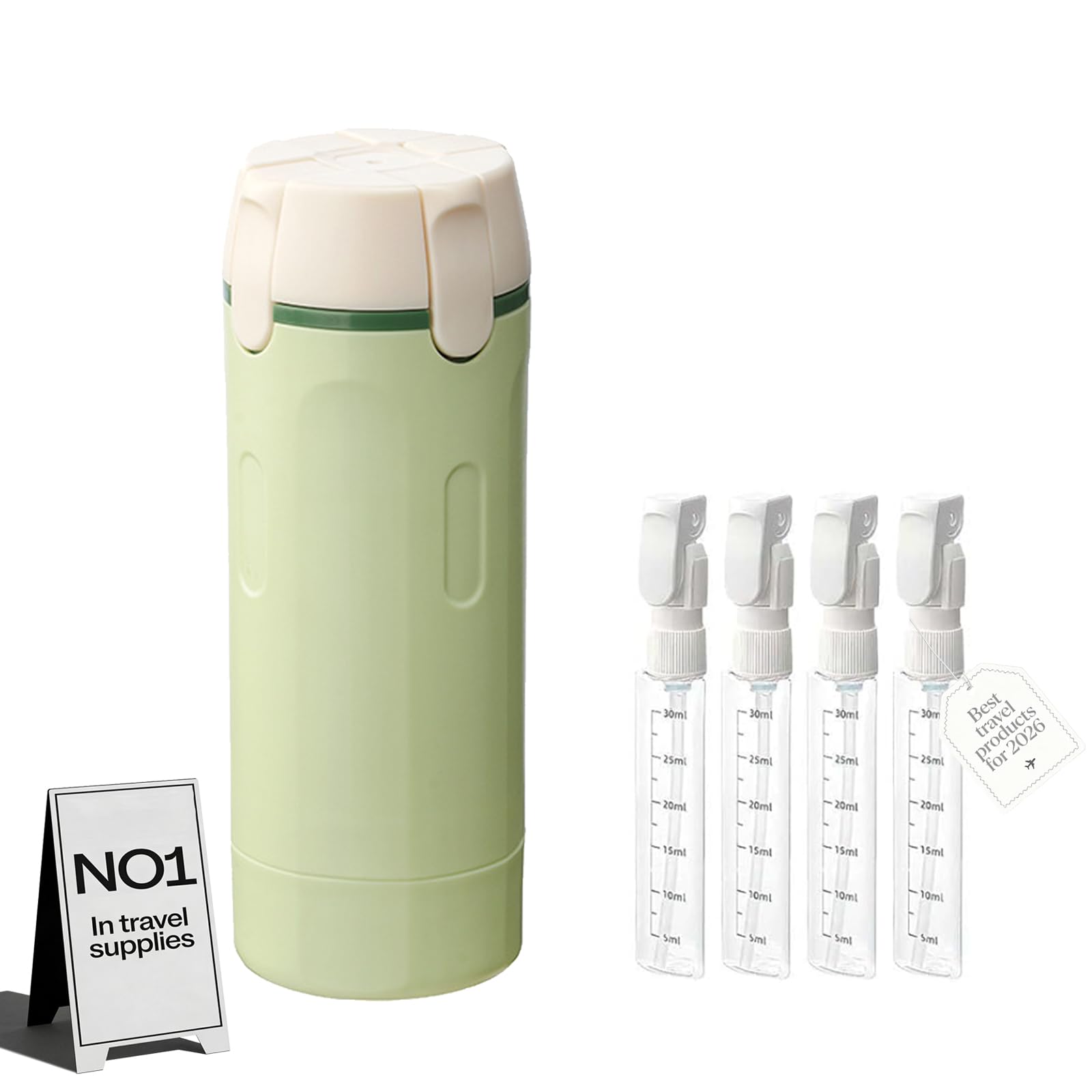 

4-in-1 TSA Travel Bottles – Leak-Proof Pump & Squeeze Dispensers for Shampoo, Lotion, Conditioner – Refillable Toiletry Containers with Labels зелёный