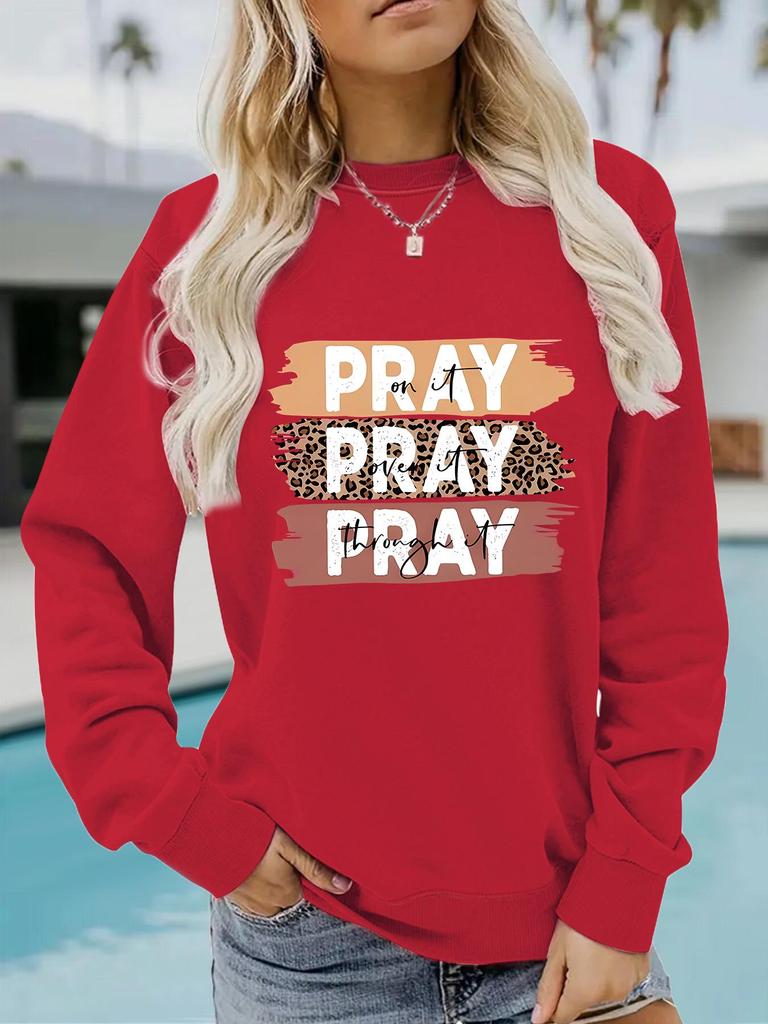 European and American Women's Casual PRAY Print Long-Sleeve Round Neck Sweatshirt Hoodie for Autumn/Winter
