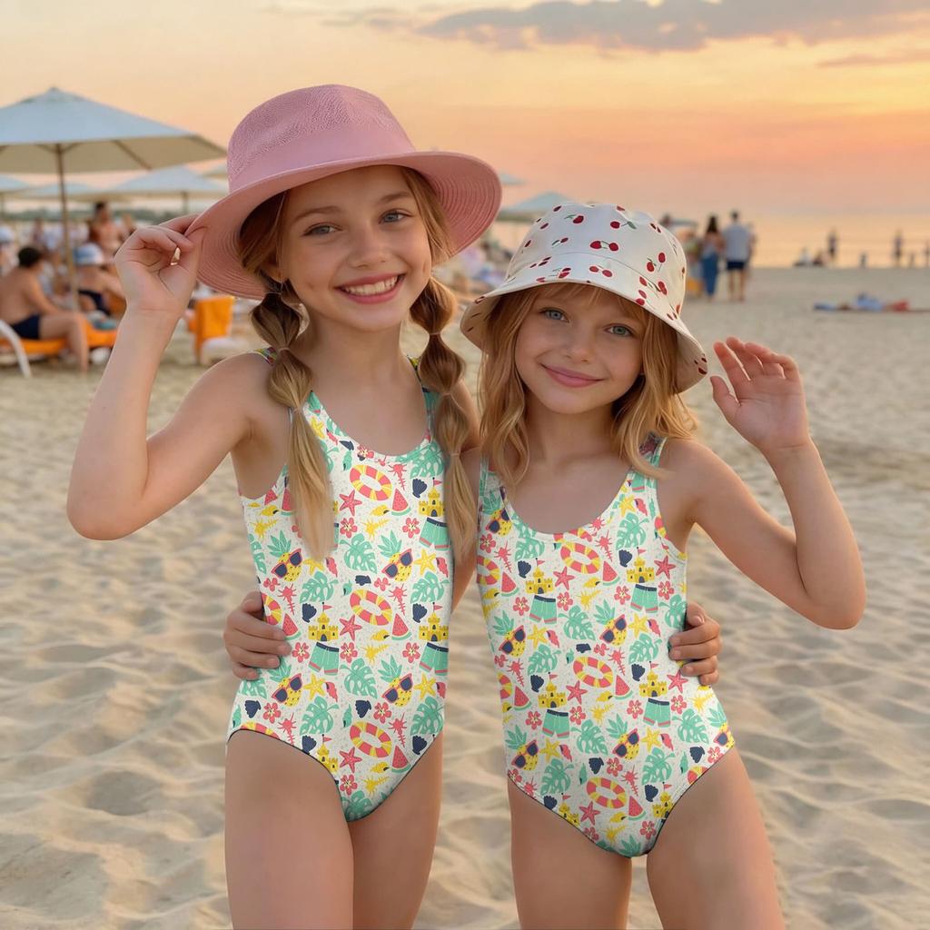 Costume Intero da Bambina Estate Stampa Hawaiana Costumi da Bagno Leggeri Comodi per Bambini Festa in Piscina Attività Acquatiche