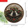 Merry Christmas Bells Holly Round Wooden Hanging Sign, 2D Flat Printed Christmas Wall Door Ornament, Xmas Holiday Home Decor Gift