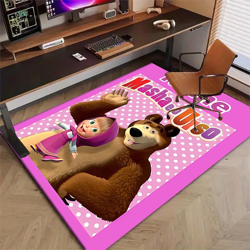 Custom Masha and the Bear Mat Personalized Name, Polyester Washable Indoor Entryway Rug, Gift for Christmas, Easter, Thanksgiving Day