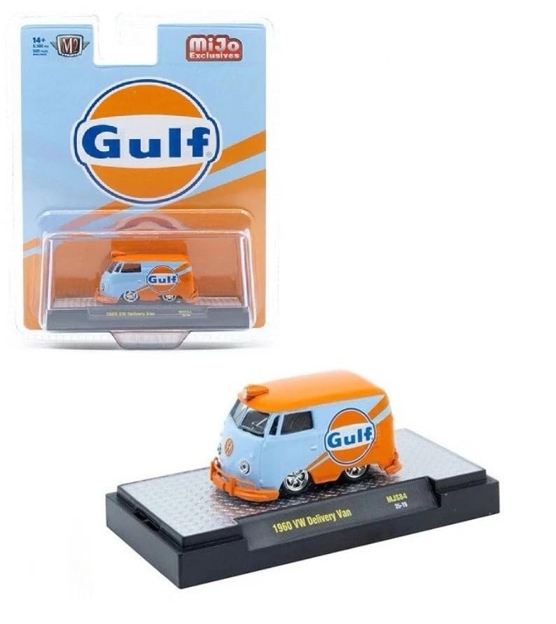 

Масштабный фургон Volkswagen Delivery 1960 года от M2 Machines, кастомная расцветка Gulf, эксклюзив MiJo 1/64 синий